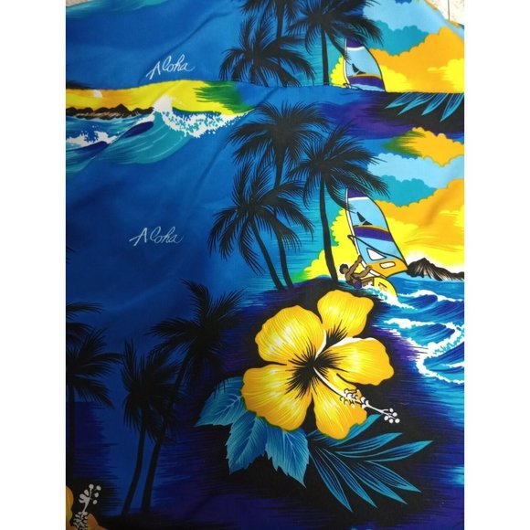 Box Office Island Men's Aloha Blue Hawaiian Shirt Size L Surfer Excellent Cond - Picture 12 of 12